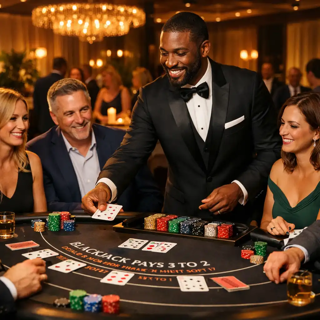 Animation blackjack chic avec croupier professionnel et invités VIP