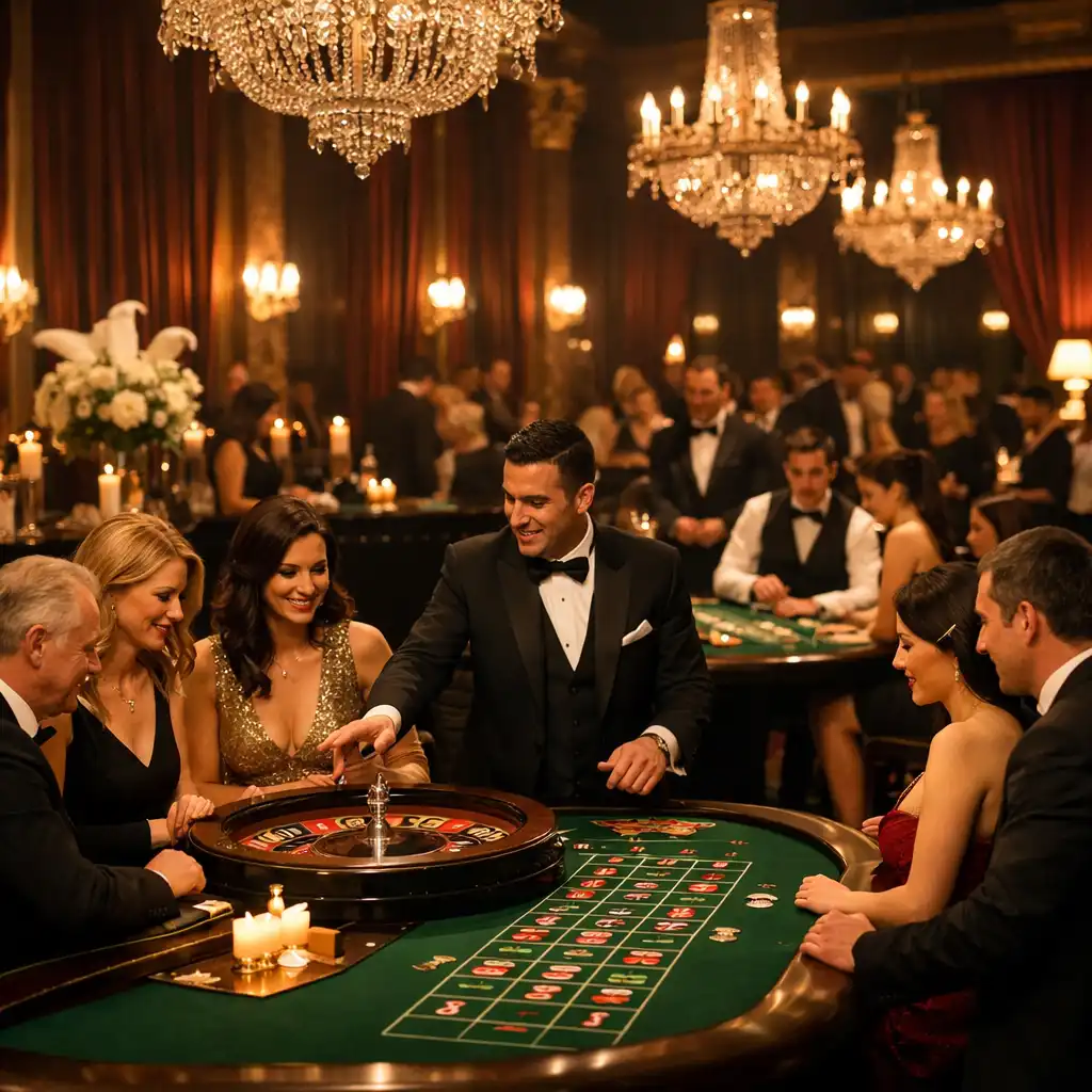 Ambiance de soirée casino VIP élégante organisée par Hol' IN